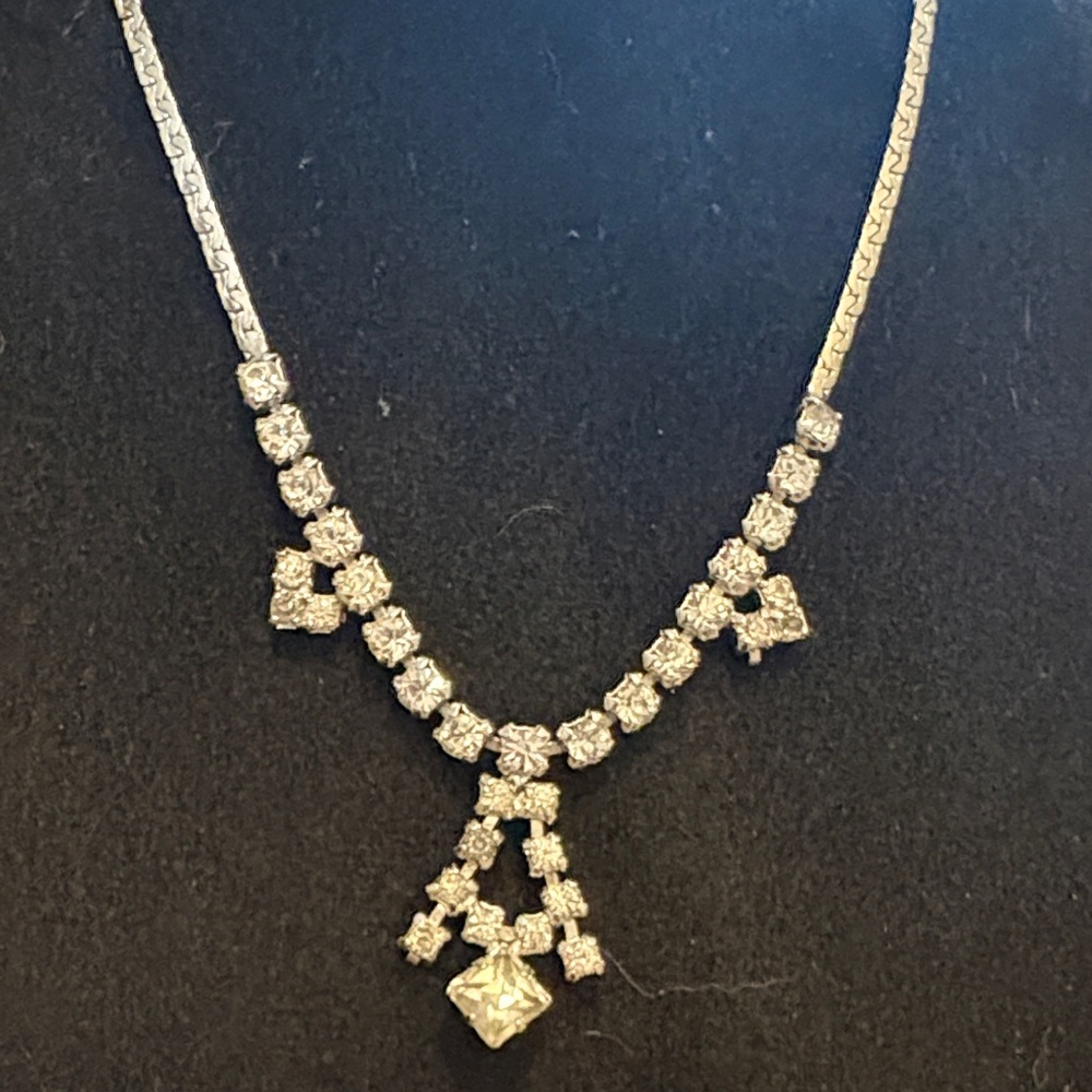 ENCO vintage necklace with rhinestones Silvertone